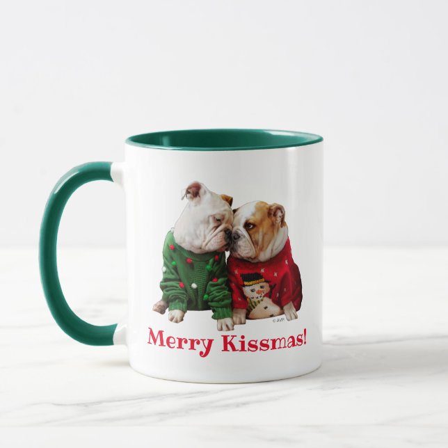 Christmas Bulldogs in Sweaters Mug (Left)