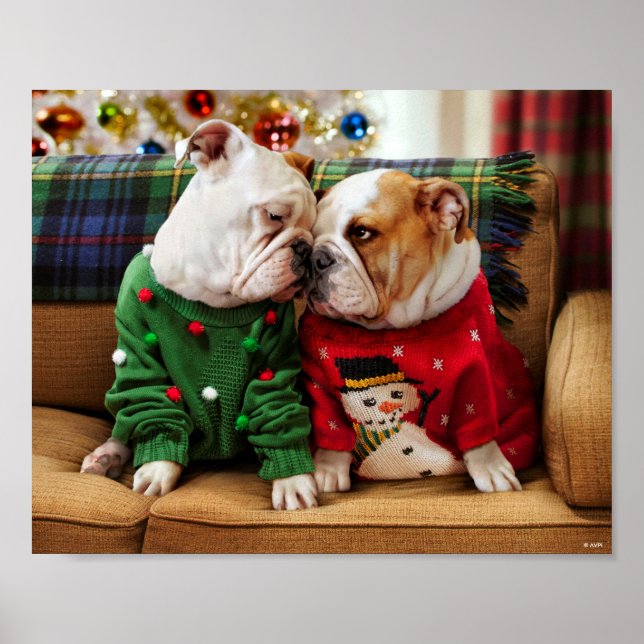 Christmas Bulldogs in Sweaters Poster (Front)