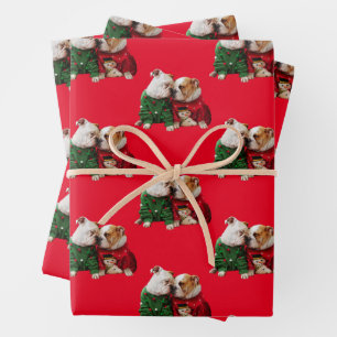 Christmas Bulldogs in Sweaters Wrapping Paper Sheet
