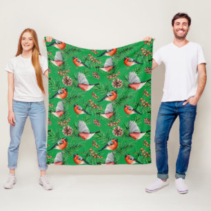 Christmas Bullfinch Fleece Blanket
