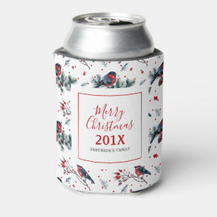 Christmas bullfinch & Holly pattern Can Cooler