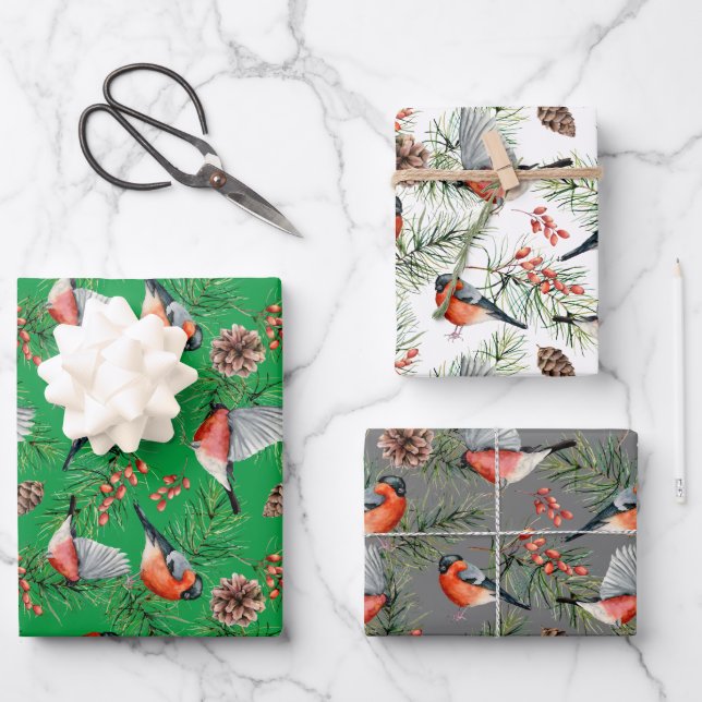 Christmas Bullfinch Wrapping Paper Sheet (Front)
