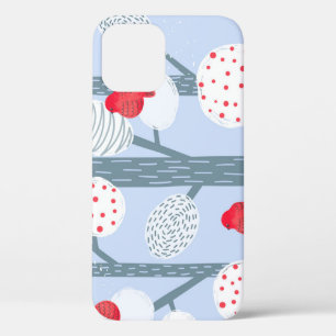 Christmas bullfinches, trees, vintage forest. iPhone 12 case