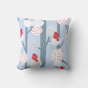Christmas bullfinches, trees, vintage forest. cushion