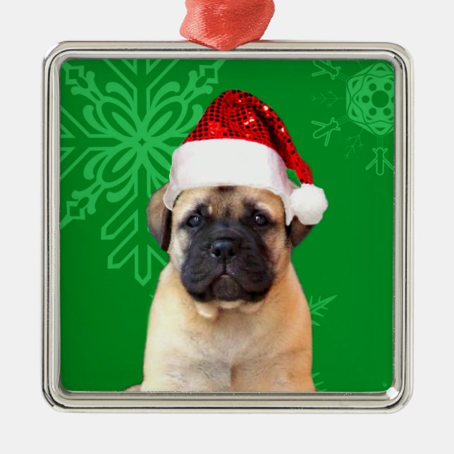 Christmas bullmastiff puppy metal tree decoration (Front)