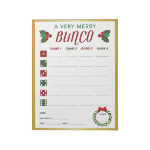 Christmas Bunco Party Game Score Card Notepad
