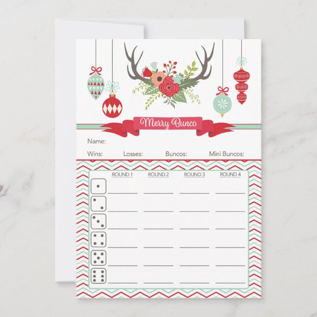 Christmas Bunco Score Card- Deer Antlers (Front)