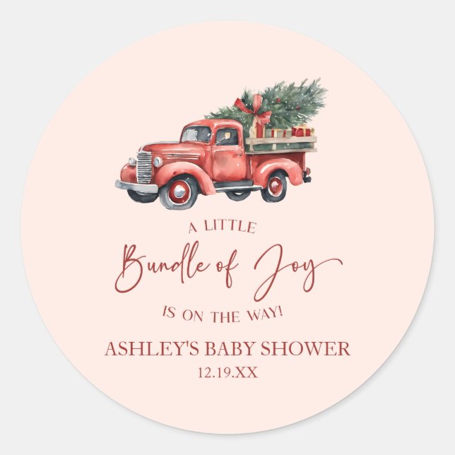 Christmas Bundle of Joy Christmas Baby Shower Classic Round Sticker (Front)