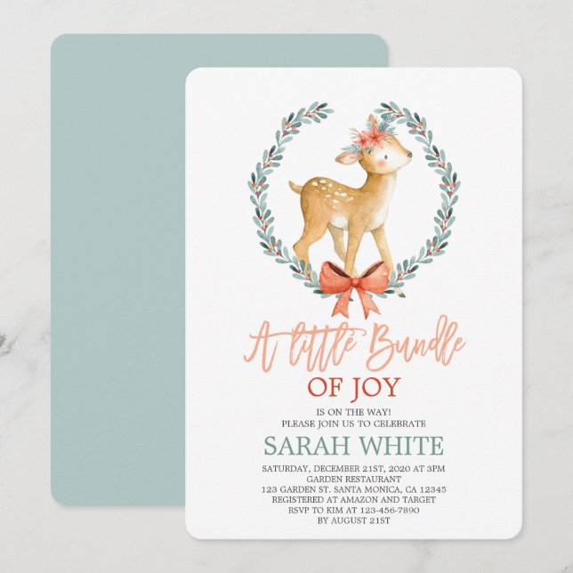 Christmas Bundle of joy winter deer Baby Shower Invitation (Front/Back)