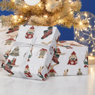 Christmas Bunnies and Snowflakes Wrapping Paper