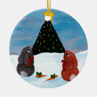 Christmas Bunnies Ceramic Tree Decoration