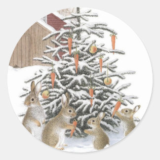Christmas bunnies classic round sticker