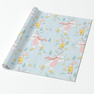 Christmas Bunnies & Deer Seamless Pattern Wrapping Paper