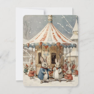 christmas bunnies on the carousel holiday card