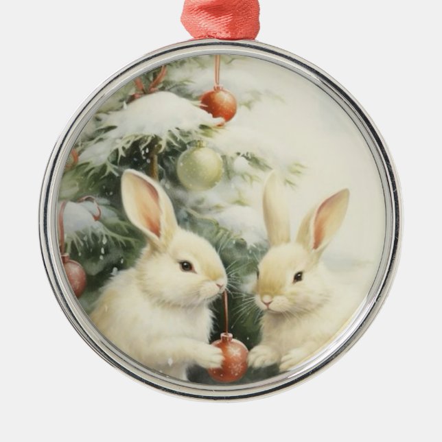 Christmas Bunnies Tree Family Metal Tree Decoration (Front)