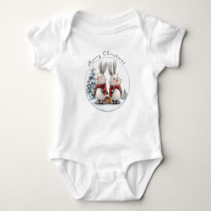 Christmas Bunny and gift, personalized Baby Bodysuit