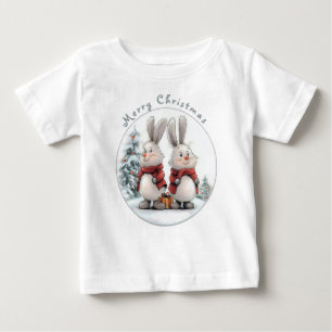 Christmas Bunny and gift, personalized Baby T-Shirt