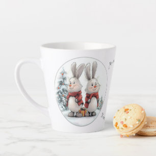 Christmas Bunny and gift, personalized Latte Mug