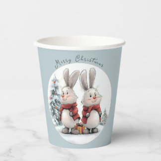 Christmas Bunny and gift, personalized Paper Cups