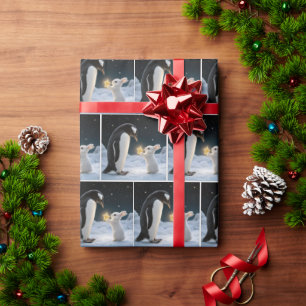 Christmas Bunny and Penguin with Star Wrapping Paper