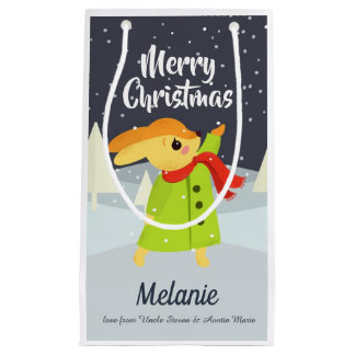 Christmas Bunny Catching Snowflakes Cute Small Gift Bag