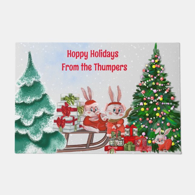 Christmas Bunny Family Doormat (Front)