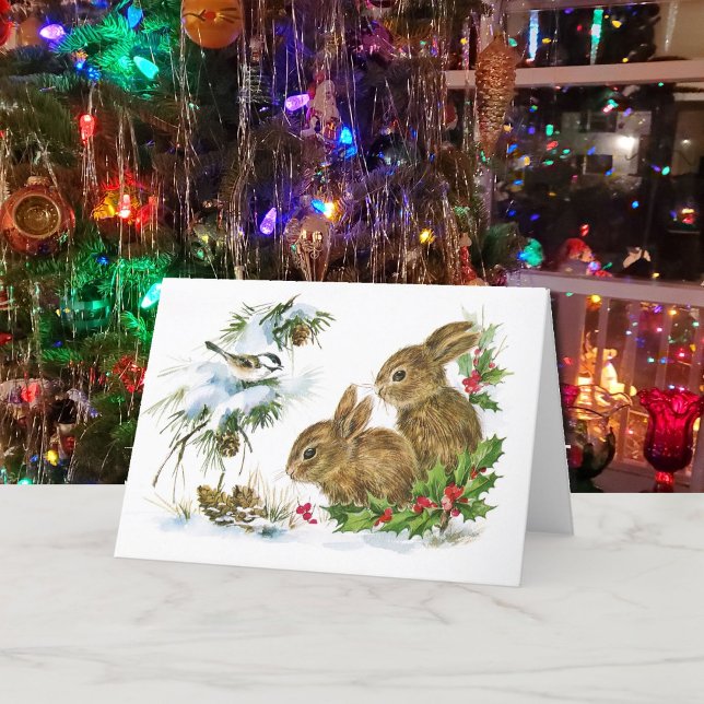 Christmas Bunny Foxes & Chickadee Woodland Friends Holiday Card (Creator Uploaded)