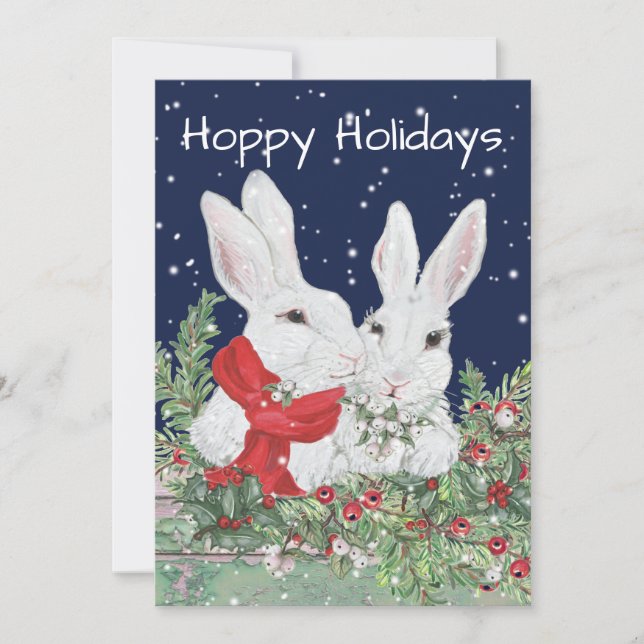 Christmas Bunny Rabbit Cute Holiday Snow Holly (Front)