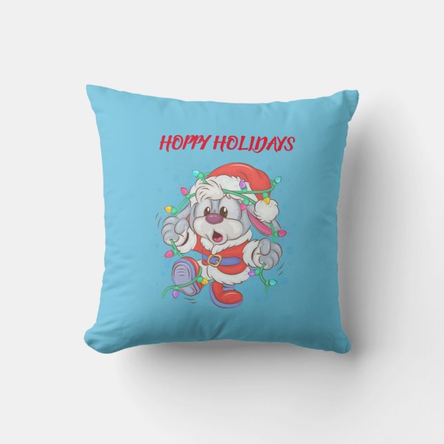 Christmas Bunny Rabbit Throw Pillow (Front)