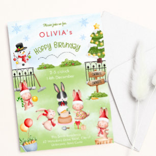 Christmas Bunny Rabbit Winter Kid Birthday Party Invitation