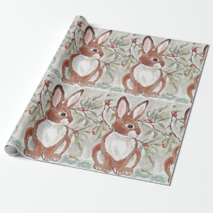Christmas Bunny Rabbit Winter Snowy Gift Wrap
