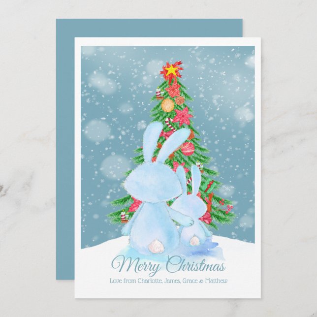 Christmas Bunny Rabbits With Tree In Snow Card (Front/Back)