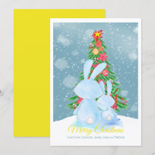 Christmas Bunny Rabbits With Tree In Snow Card