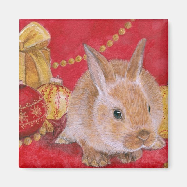 Christmas Bunny Rabit Xmas Ornaments Magnet (Front)