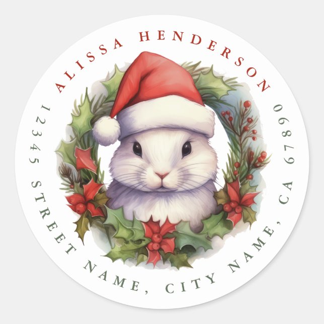 Christmas Bunny Round Stickers (Front)