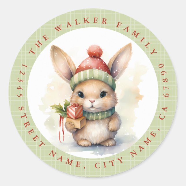 Christmas Bunny Round Stickers (Front)