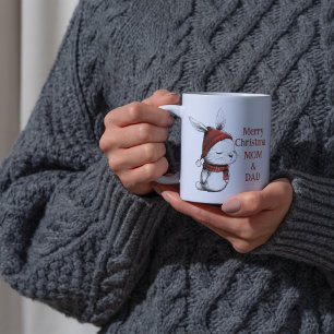 Christmas Bunny Scarf Santa Hat Coffee Mug