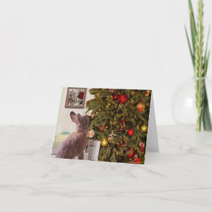 Christmas Bunny Thinking Up Mischief Holiday Card