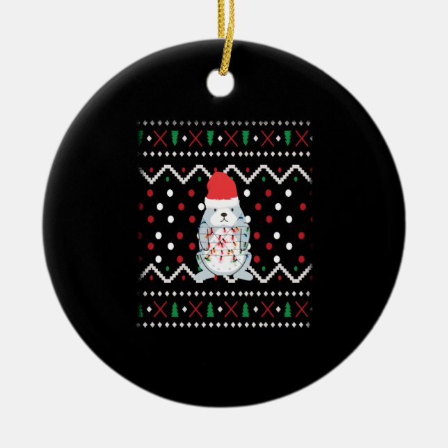 Christmas Bunny Ugly Christmas Winter Xmas Ceramic Tree Decoration (Front)