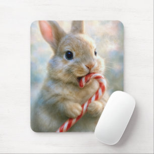 Christmas Bunny With Candy Cane Mouse Mat