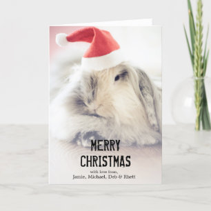 Christmas bunny with cute hat holiday card