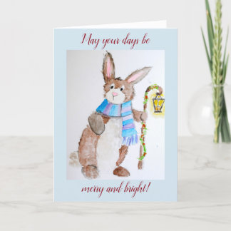 Christmas bunny with light holiday card