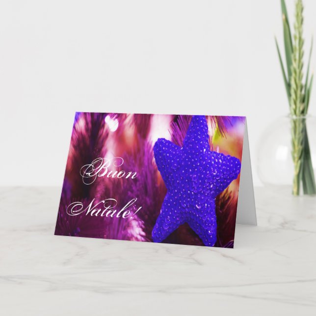 Christmas Buon Natale Purple Christmas Star III Holiday Card (Front)