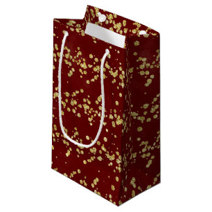 Christmas Burgundy and Faux Gold Glitter Holiday Small Gift Bag