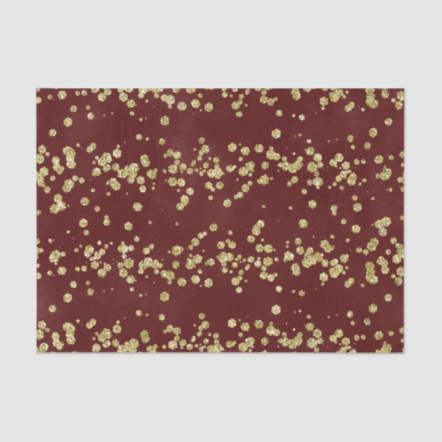 Christmas Burgundy and Faux Gold Glitter Holiday Tissue Paper (Front)