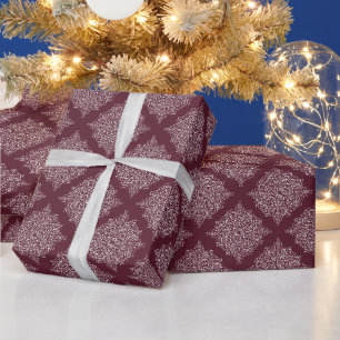Christmas Burgundy and White Snowflake Mandala Wrapping Paper