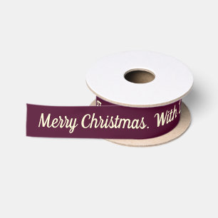 Christmas Burgundy Cream Elegant Script Custom Satin Ribbon