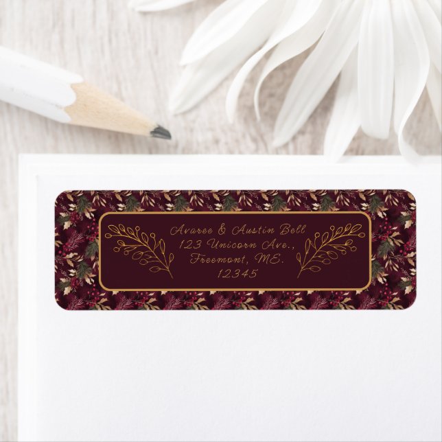 Christmas Burgundy Floral Background Gold Branch (Insitu)