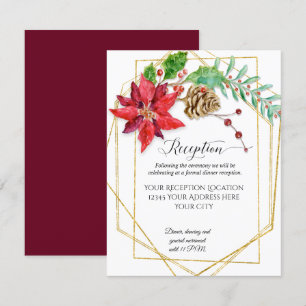 Christmas Burgundy Floral Gold Geometric Wedding Invitation