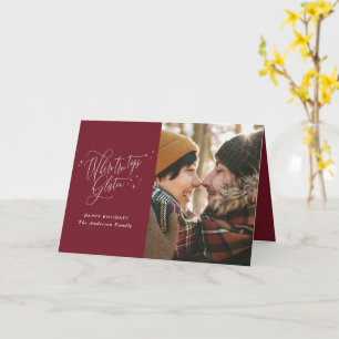Christmas burgundy forest winter elegant script card